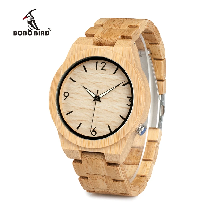 Montre en bois naturel de bambou, bracelet ajustable écologique